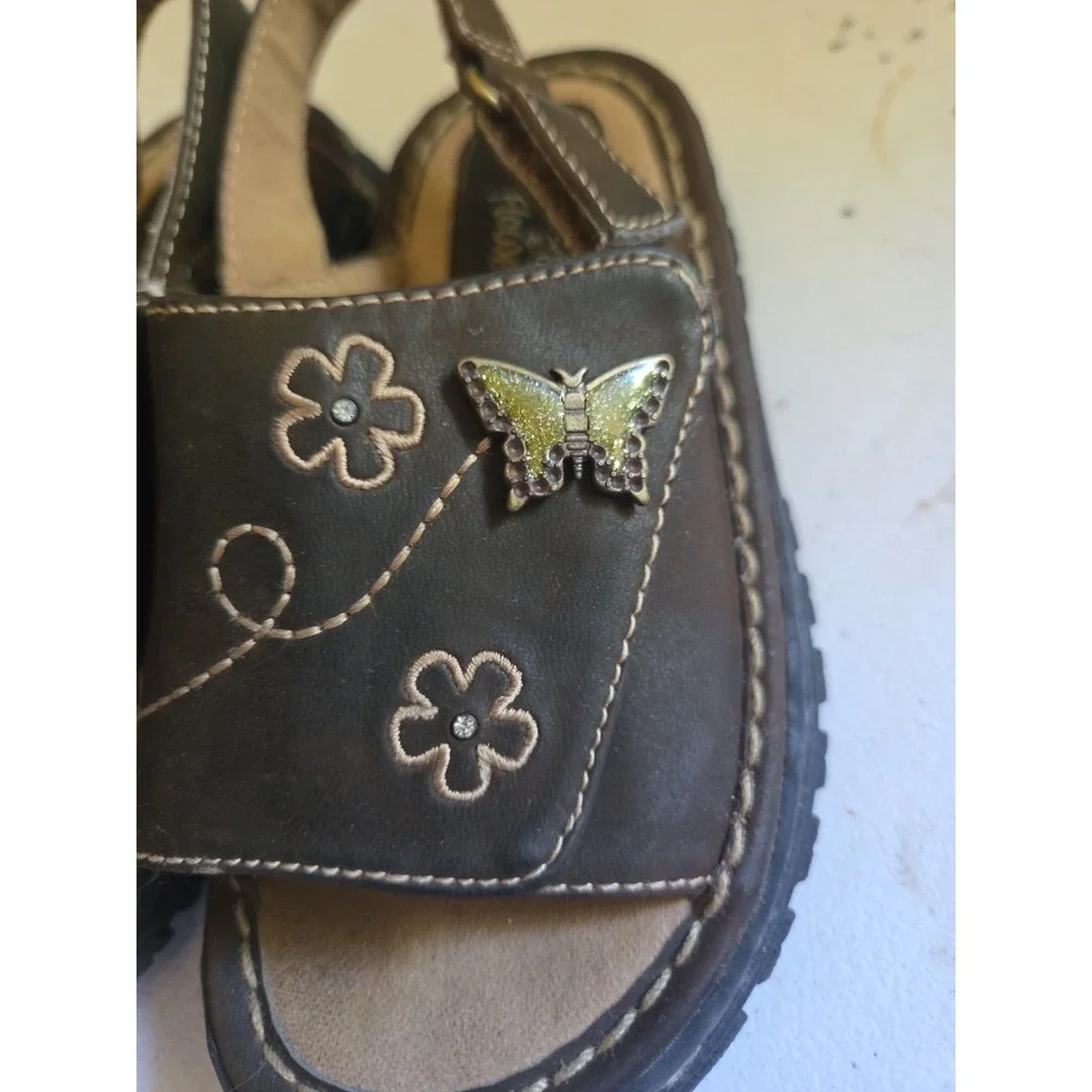 Toddler Vintage Hearts & Flowers Size 8 Chunky Sandals Leather Brown Y2K